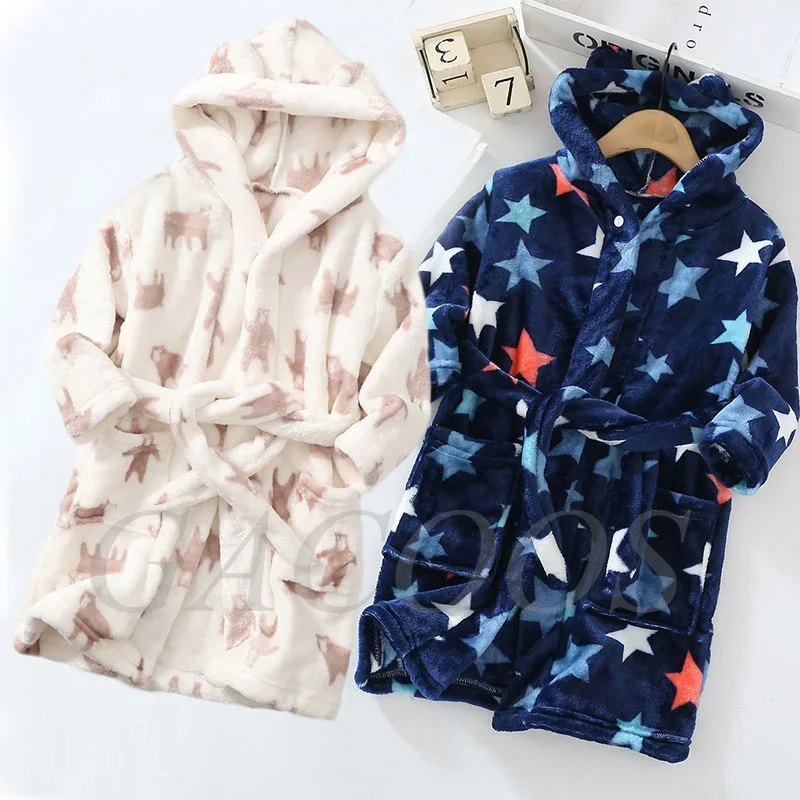 Long Sleeve Hooded Children's Bathrobe Cartoon Bear Panda Deer  Kids Robe Cute Animal Boy Bath Robe Spring Autumn Girls Bathrobe