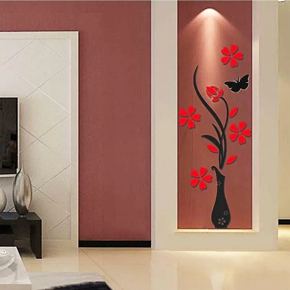 Vase Plum 3D Acrylic Crystal Stereo Creative Wall Stickers Living Room TV Background Wall Porch Decoration Home