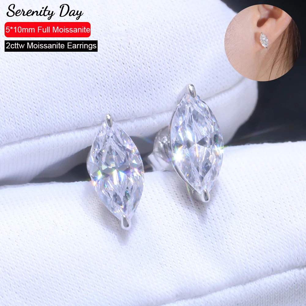 

Serenity Day 2cttw Real D Color 5*10mm Marquise Cutting Moissanite Stud Earring For Women Gift S925 Sterling Silver Fine Jewelry