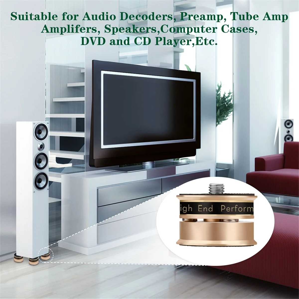 HiFi مكبر صوت حامل وسادة للقدم مضادة للصدمات سبايك عزل قدم لمكبر الصوت Preamp مشغل تسجيلات الفينيل أسود