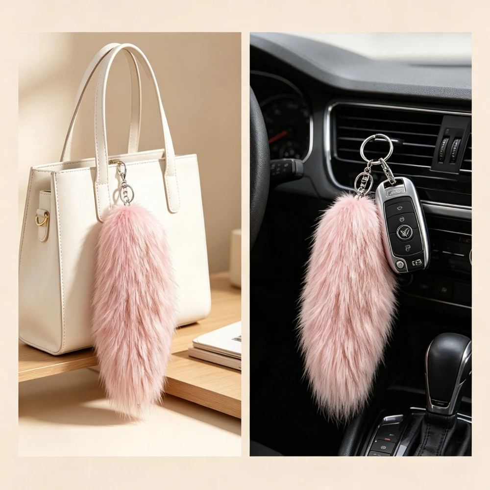 Faux Fox Fur Tail Keychain for Bags and Accessories
