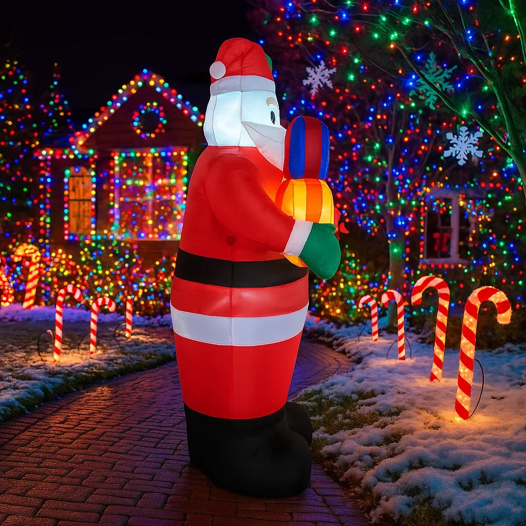 6FTchristmas Decorations Inflatable Santa Claus Holding Gift Toys Home Yard  Ornaments With LED Decor Christmas Supplies Outdo