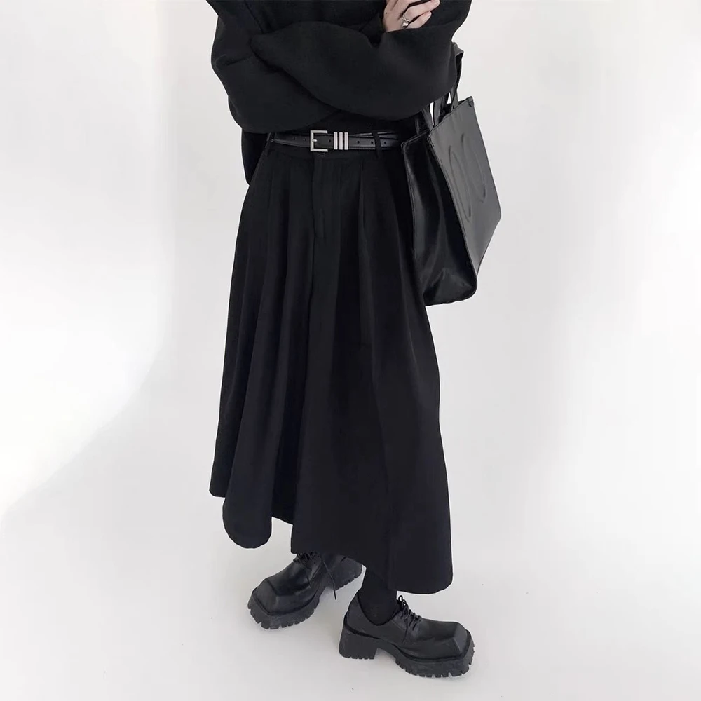 

Mens Autumn Winter Dark Knight Style Chinese Pleated Loose Culottes Essential Genderless Trendy Retro Casual Wide-Leg Culottes