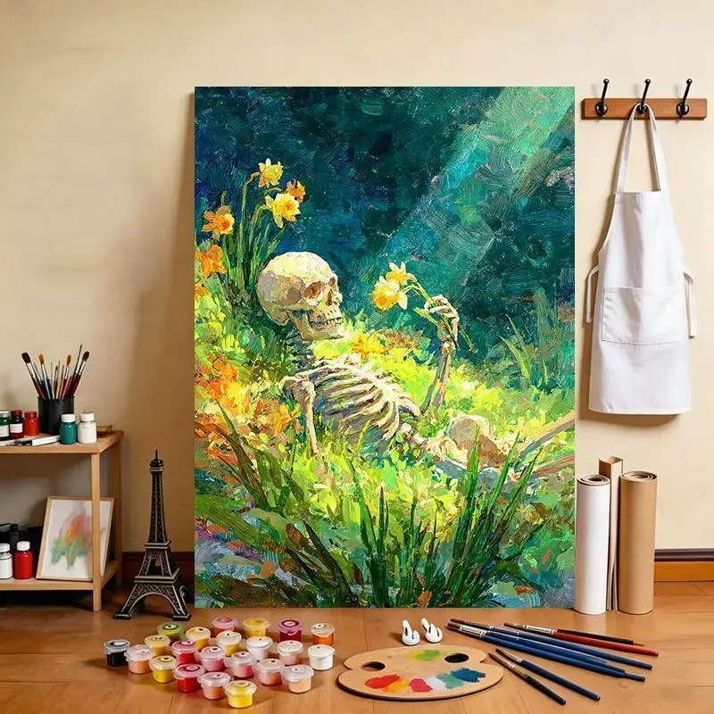 Acrylic Paint By Numbers Bones bloom with flowers Painting By Numbers on Canvas Coloring By Number for Adults Paint Digital Art