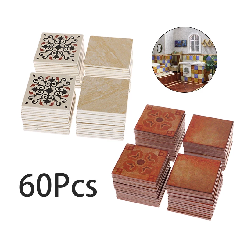 60Pcs 1/12 Dollhouse Mini Colorful Wooden Floor Tiles Simulation Wallpaper Model Dollhouse Micro Scene Construction Props