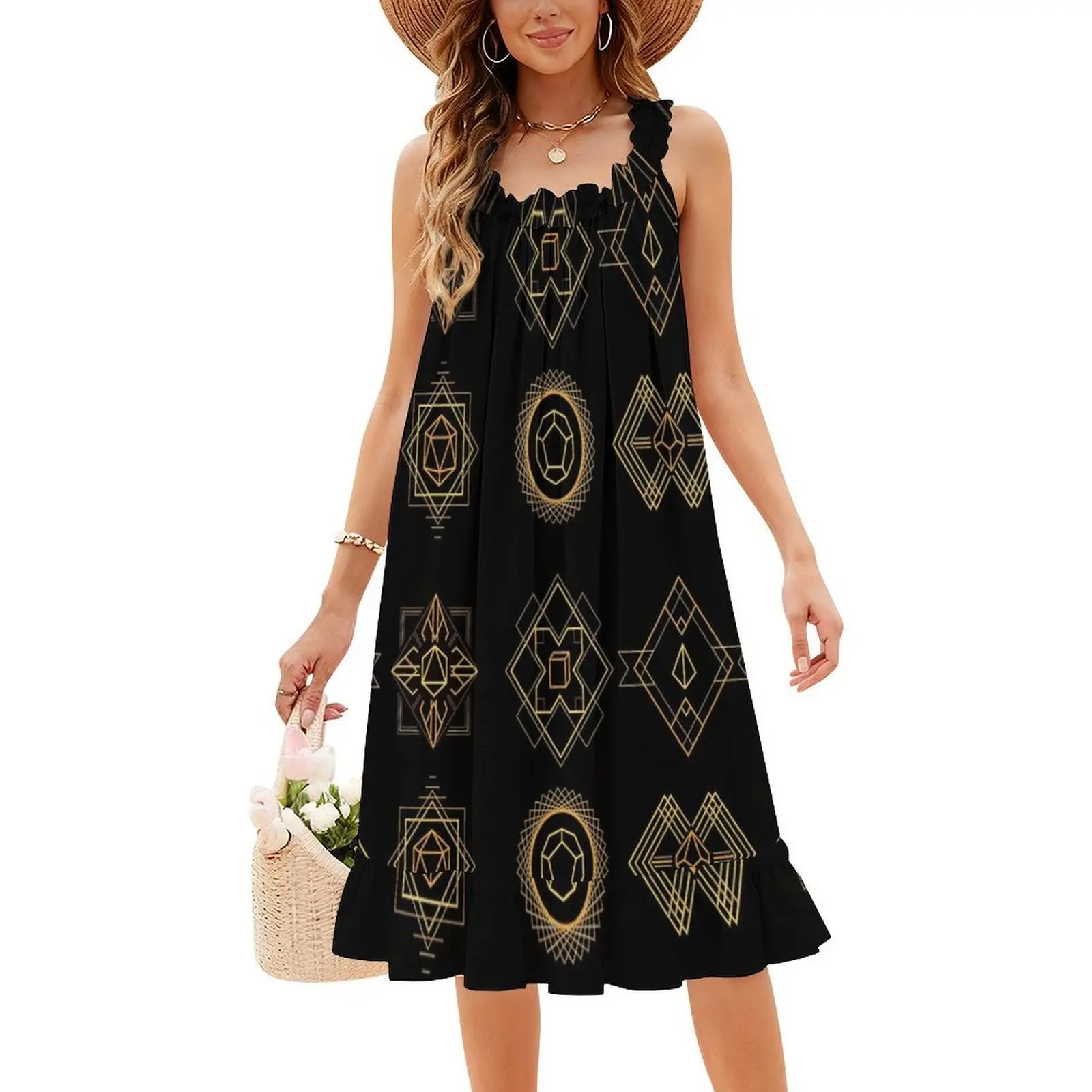 آرت ديكو النرد فستان على الطراز الكوري للنساء فستان كاجوال أنيق للحفلات أو الارتداء اليومي Dnd D النرد والفن D20 D12 D10 D8 D6 #4
