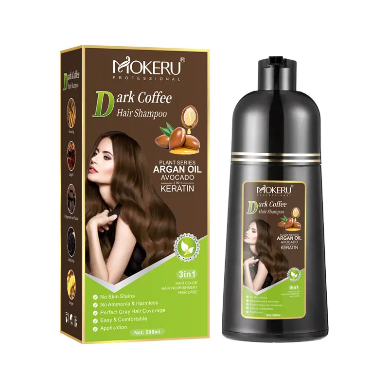 Mokeru Argan Oil Natural Avocado Keratin Long Lasting Dark Coffee Brown Permanent Hair Dye Shampoo for Gray Hair Coverage