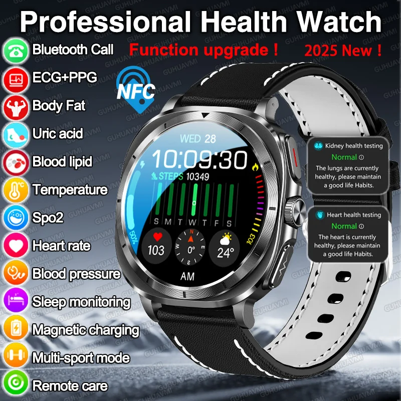 

2025 New Hypertension Risk assessment ECG Smart Watch Men Precise Uric Acid Lipids Heart rate SmartWatch Old Man Health Bracelet
