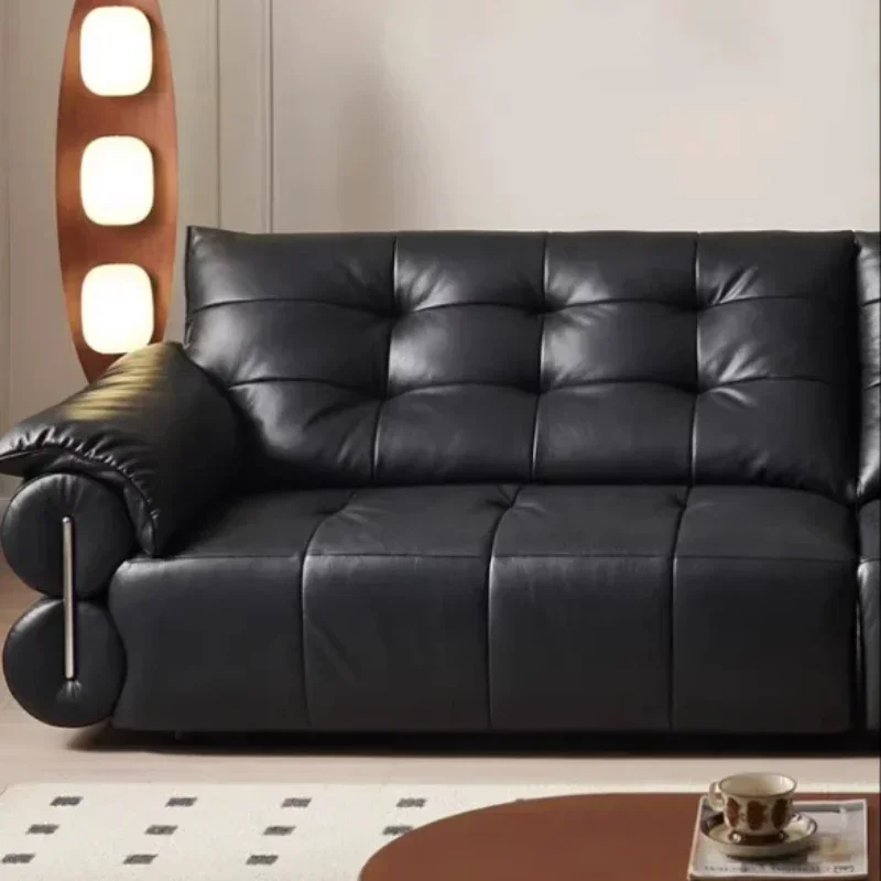 نمط القرون الوسطى بقرة سوداء كبيرة نمط الرجعية الطبقة الأولى أريكة جلد البقر غرفة المعيشة صف مستقيم أريكة جلدية سوداء الاقسام الأريكة #5