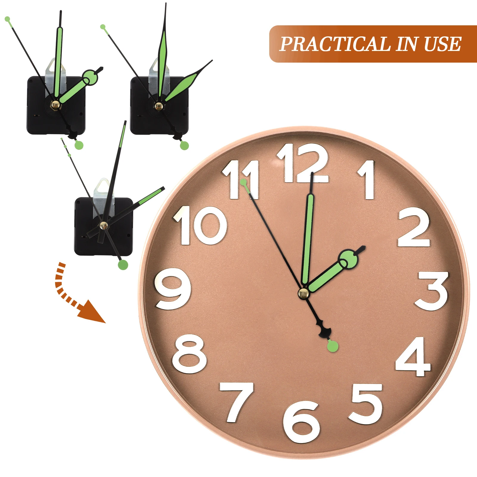 

1Set Fluorescent Clock Movement Kit Operated Quiet Non Ticking Mechanism for Clock Repair and Custom Making Projects