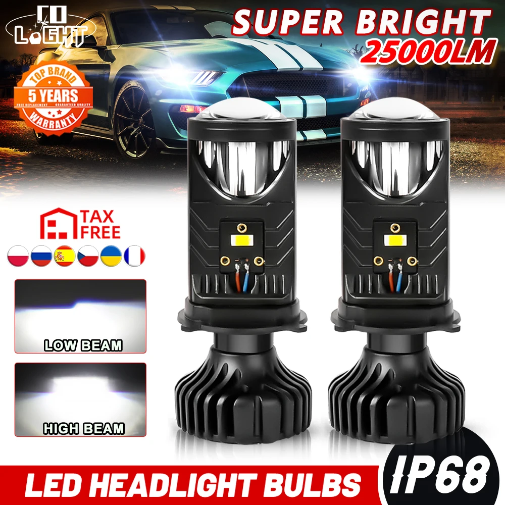 CO LIGHT H4 LED Headlight Canbus Car Lamp Mini Projector Lens Automobiles Bulb 6500K 25000LM Conversion Kit Hi/Lo Beam 12V/24V