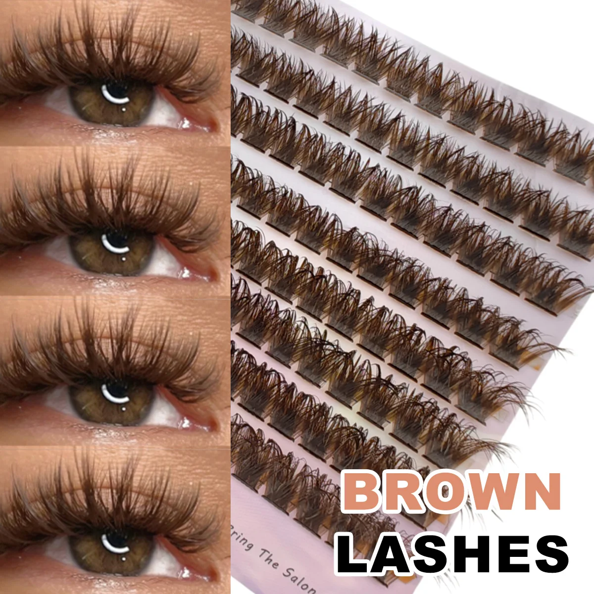 120pcs Natural Brown Wispy Lash Clusters C Curl Individual Eyelashes Thin Band Soft DIY Home Eyelash Extensions