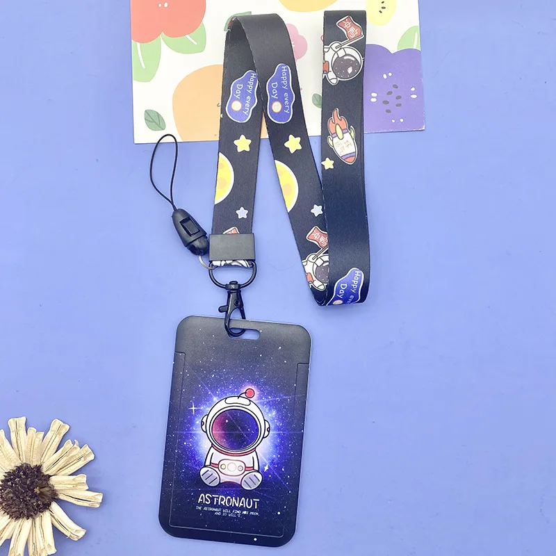 Cartoon Space Sastronaut Card Set Student Anti-Lost Lanyard Meal Card Holder Key Chain Door Card Bag