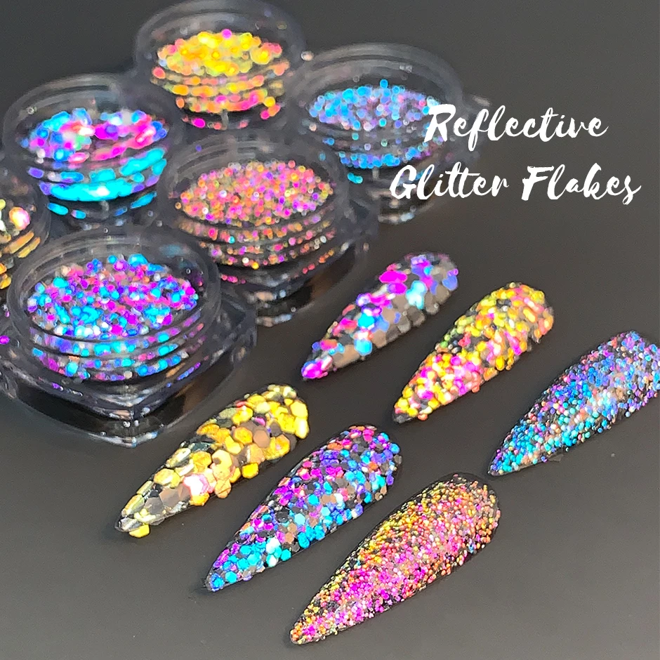 Reflective Prism Nail Slices Spangles Iridescent Crystal Sequins Hexagon Paillette Gorgeous Charm Diamond Decoration Flakes LYFG