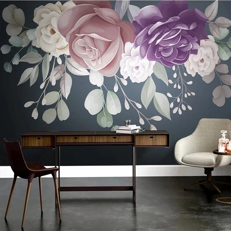 Custom Any Size Wall Cloth 3D Nordic Plant Flower Garden Murals Waterproof Living Room Sofa Background Papel De Parede обои