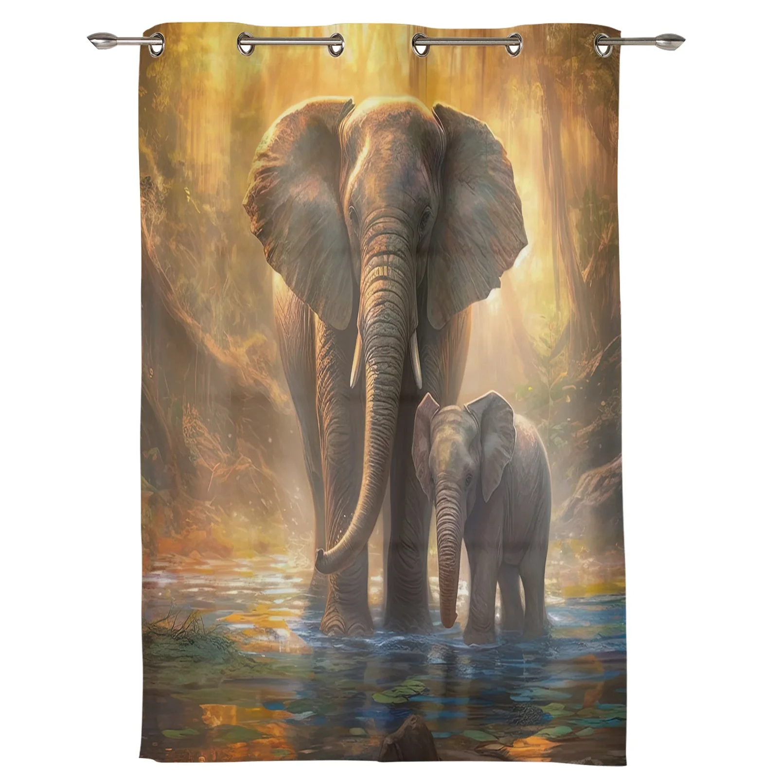 Elephant Forest Water Reflection Window Curtains for Living Room Luxury Modern Bedroom Curtains Coffee Dining Room Drapes