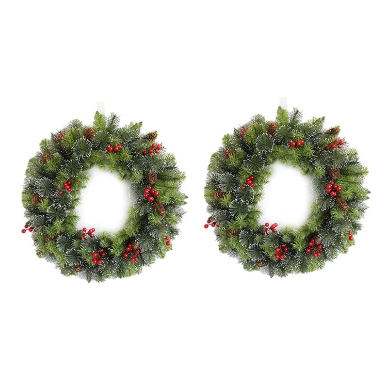 

2Piece Pine Needle Red Fruit Decorative Wreath Window Arrangement Front Door Window Hanging Wreath 30Cm