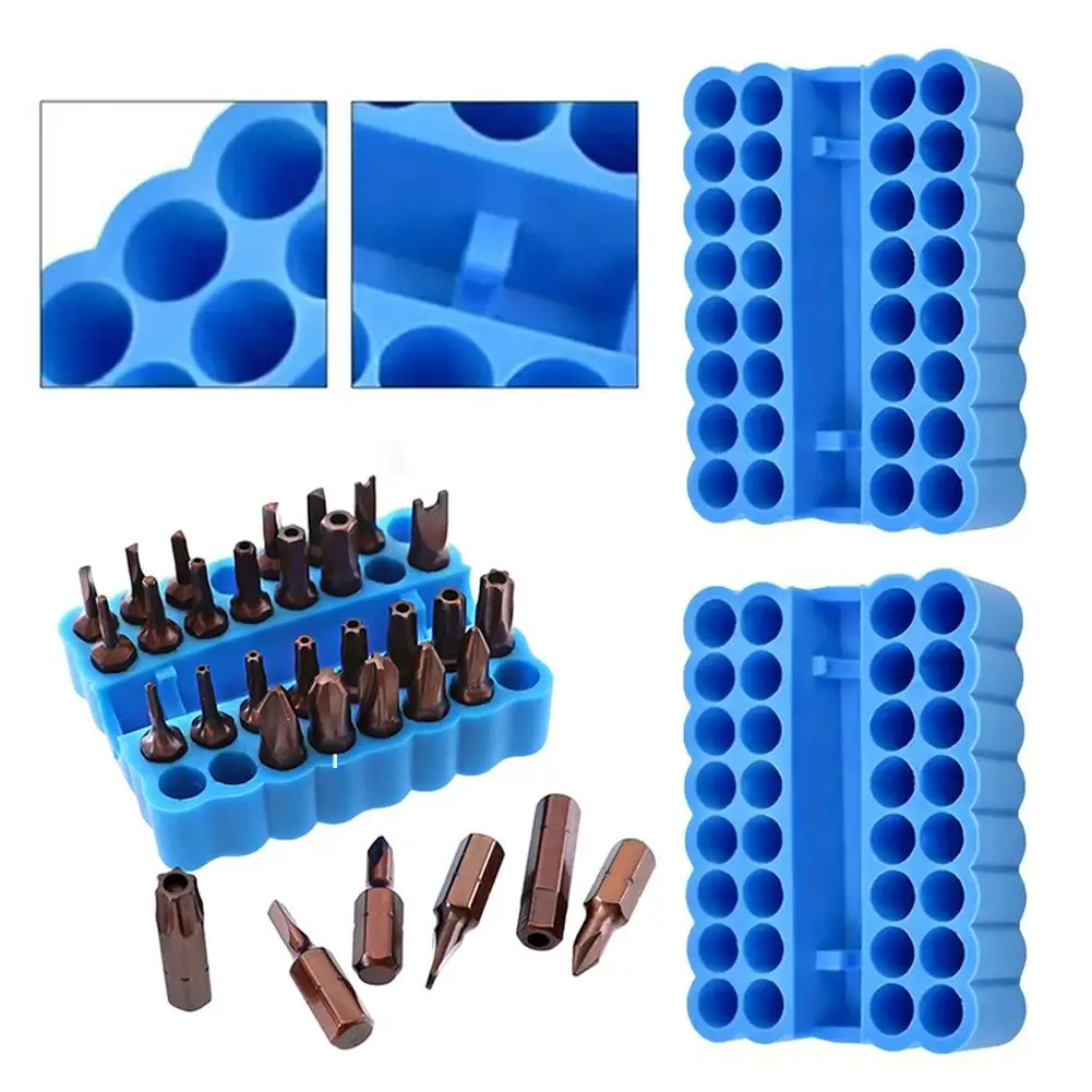 2/4/6/8/10 Piece 32 Holes Hex Shank Screwdriver Bits Holder Soft Silicone Storage Tray Organizer Compact Size Portable Bits Rack