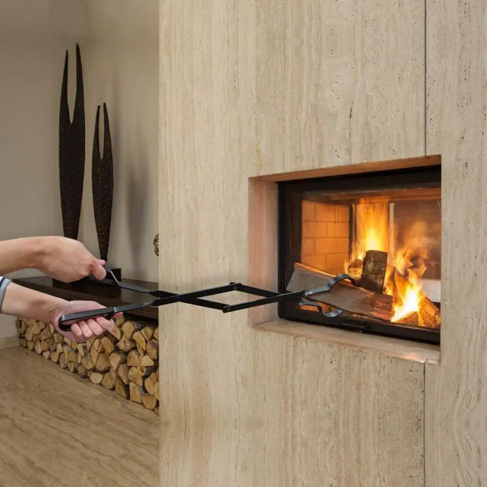 Adjustable Fireplace Tongs 26 Inch Heavy Duty Fireplace Tongs Cast Iron Log Grabber Tweezers Long Handle Firewood for Indoor