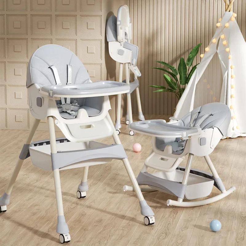 Portable High Feeding Chair Multifunctional Foldable Baby Dining Table and Chair Rocking Chair with Wheels Children Dining Chair