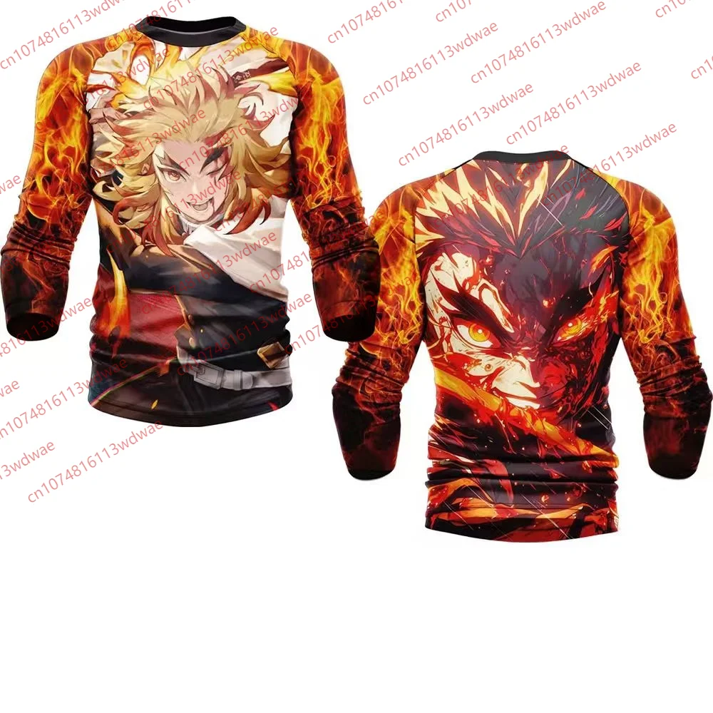 

Ghost Slayer Blade Anime Compression Shirt Men Demon Slayer Rengoku Long Sleeve Rash Guard Cosplay Fitness Gym Workout Top