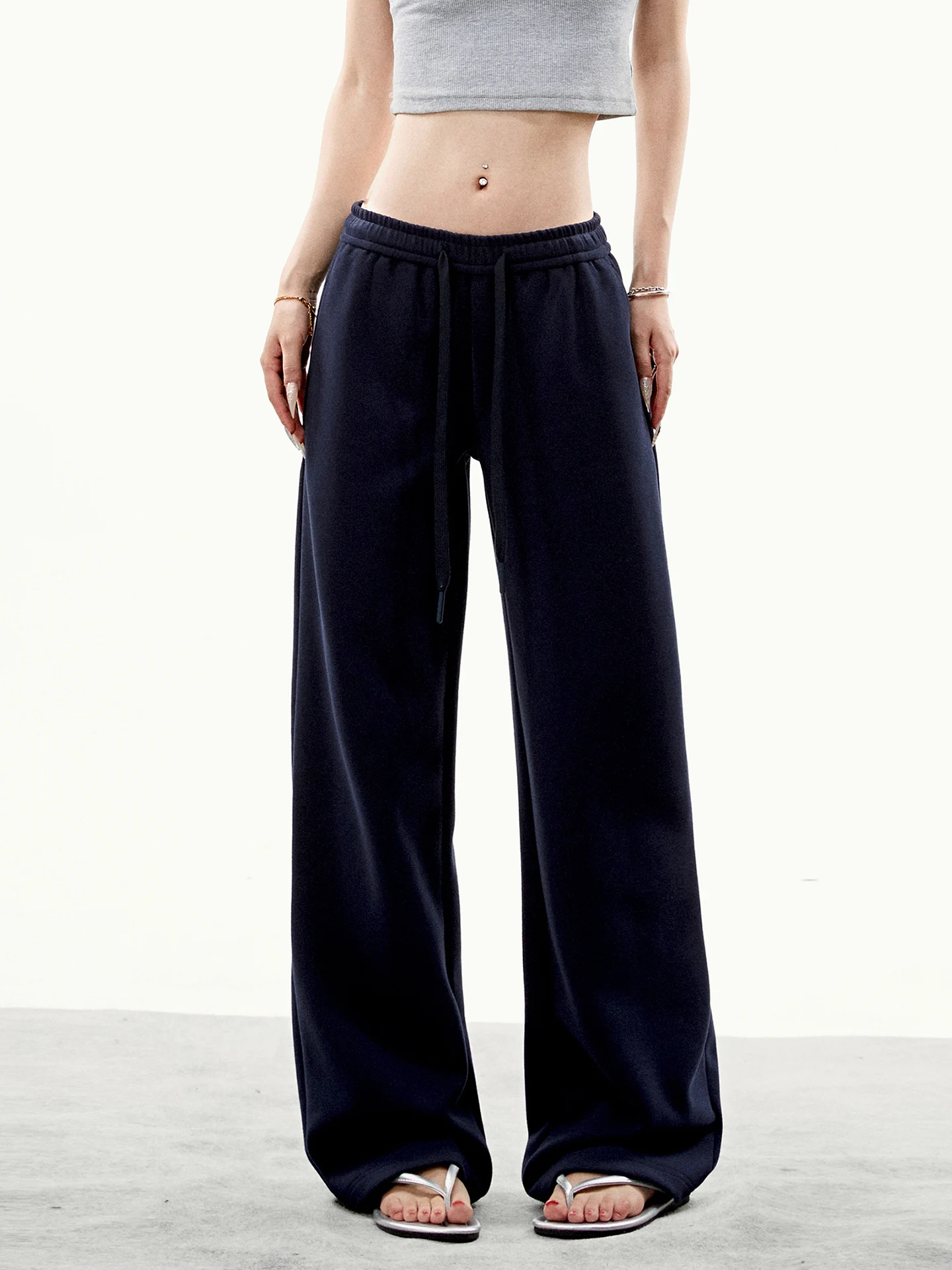 Aaisup Basic  Color Wide Leg Pants Women's Loose Drapey Casual Trousers Slouchy Slimming Long Trousers Drawstring