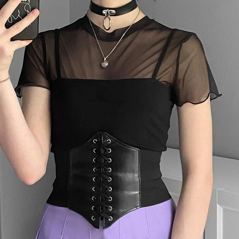 أسود بذلة مفصلة لشكل الجسم النساء الملابس القوطية Underbust مشد للخصر المدرب بولي Leather الجلود مطاطا مثير الزفاف الكورسيهات و المشدات #4