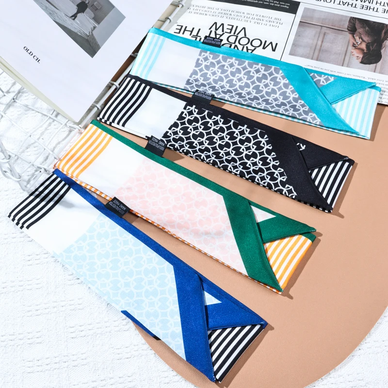 

2025 Women Scarf Luxury Silk Scarf Brand Design Women's Twill Decorative Ribbon Small Scarf Binding Bag Handle Ribbon Hair Band