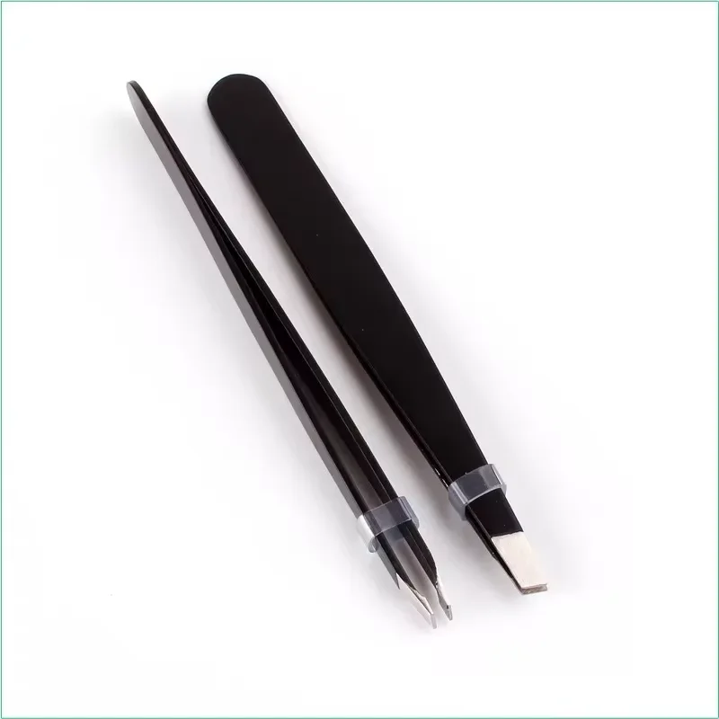 Pince à épiler noire en acier inoxydable à pointe inclinée pour l'épilation, kit d'outils de maquillage, extension de cils, application pour double paupière