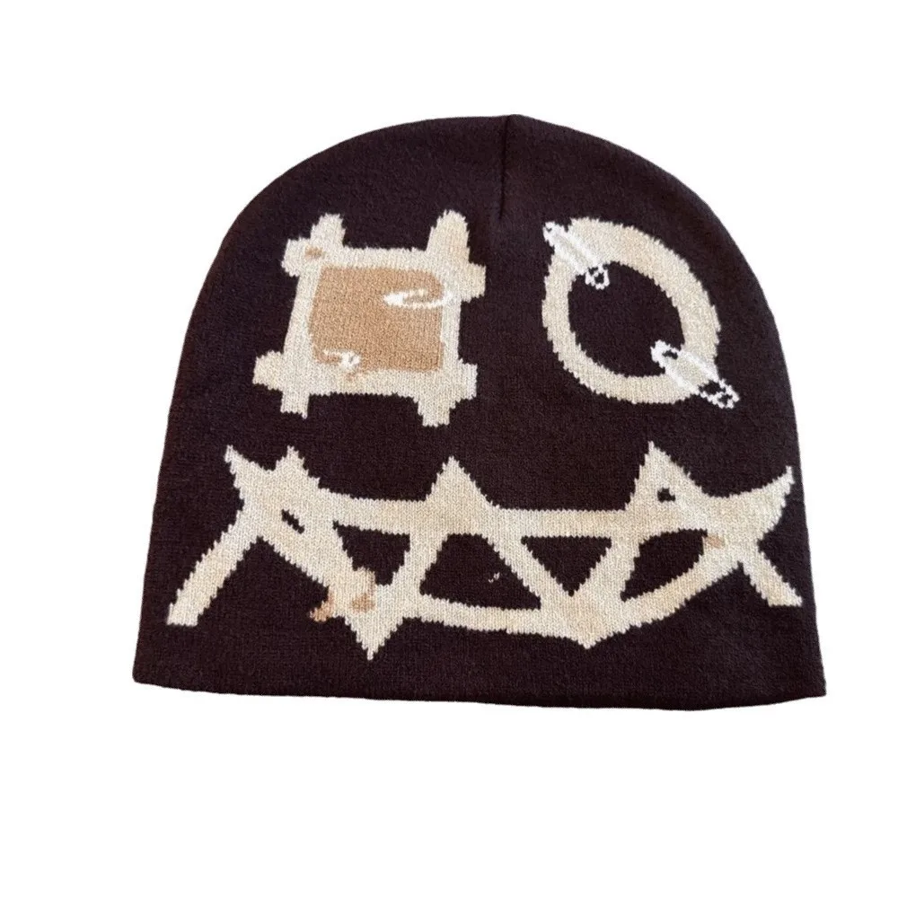 Printed Pattern Printed Pin Beanie High Elasticity Winter Warmth Ghost Mask Cap Flat Design Acrylic Yarn Hip Hop Knit Cap