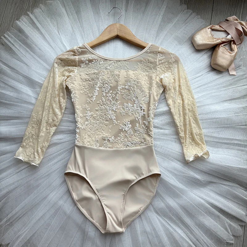 Costume de danse de ballet personnalisé pour femmes adultes, combinaison à manches longues à motifs en dentelle, costume de performance de yoga aérien, justaucorps