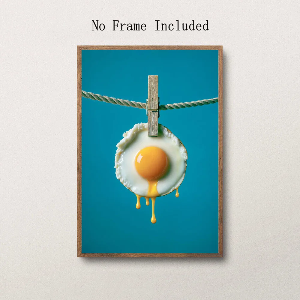 1pc Unframed Canvas Painting;Minimalist Kitchen Wall Decorations, Egg Art Prints, Food Wall Paintings, Retro Realism, Culinar