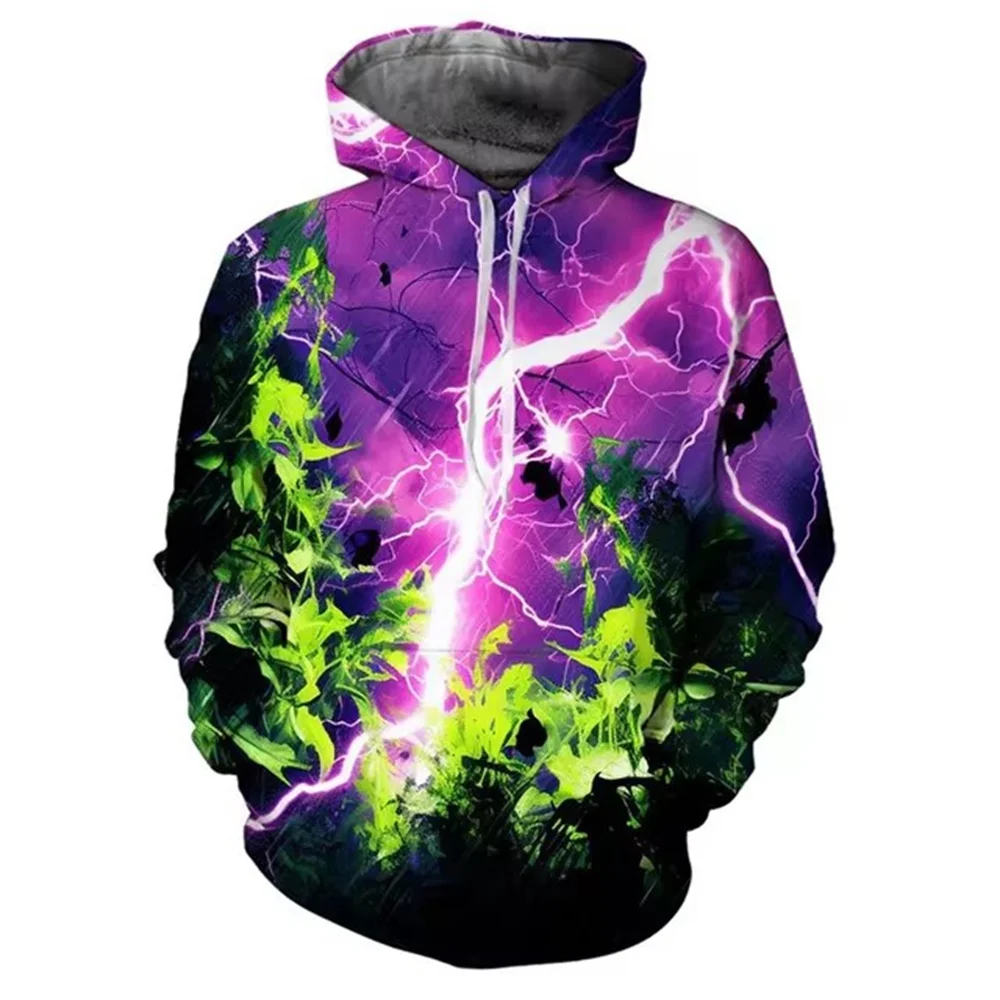 

Men's Natural Thunder Lightning Hoodie Autumn Long Sleeve Casual Street Fashion Sweatshirt Personality Streetwear Top