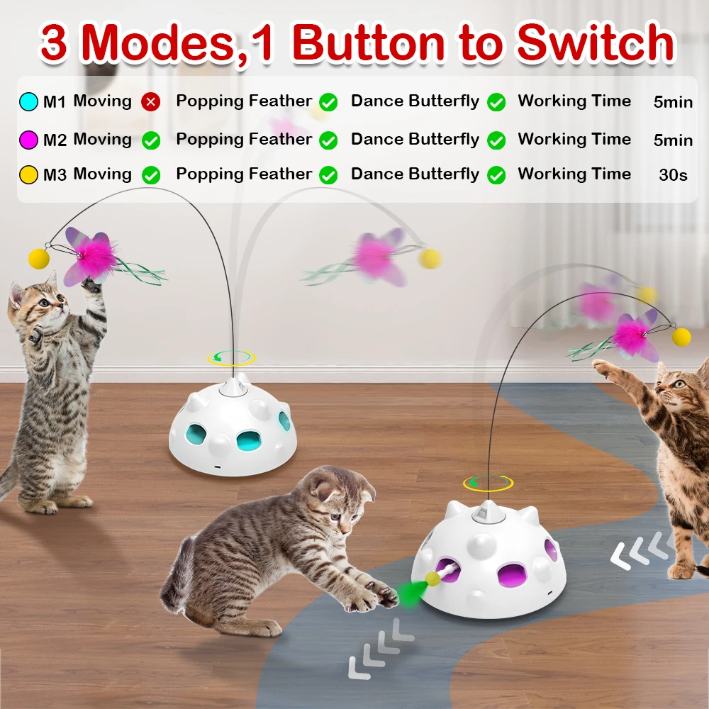 Imagem -05 - Ambush-brinquedos Interativos para Gatos Esconde-esconde Brinquedo de Penas Robô Borboleta Esvoaçante Brinquedo Automático com Luz Movimento Ativado