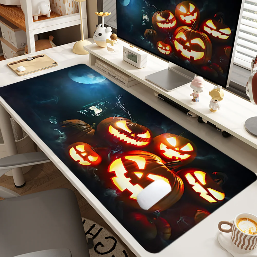 Halloween Theme Mouse Pad Art Design Large Desk Accessories Desk Pad Rubber Base with Stitched Edge Mousepad Non-Slip Deskpad