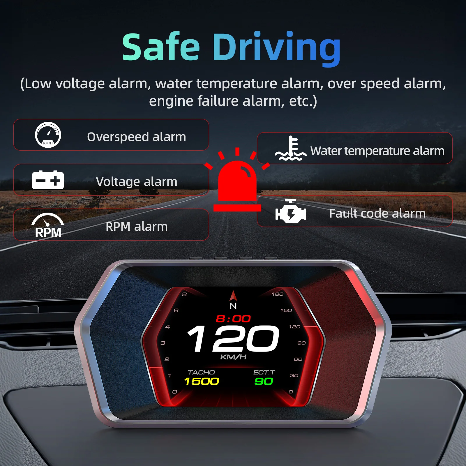 Multi-Function Universal Smart Head Up Display for Cars OBD GPS On-board Computer Digital Speedometer Voltage Water&Oil Temp P17
