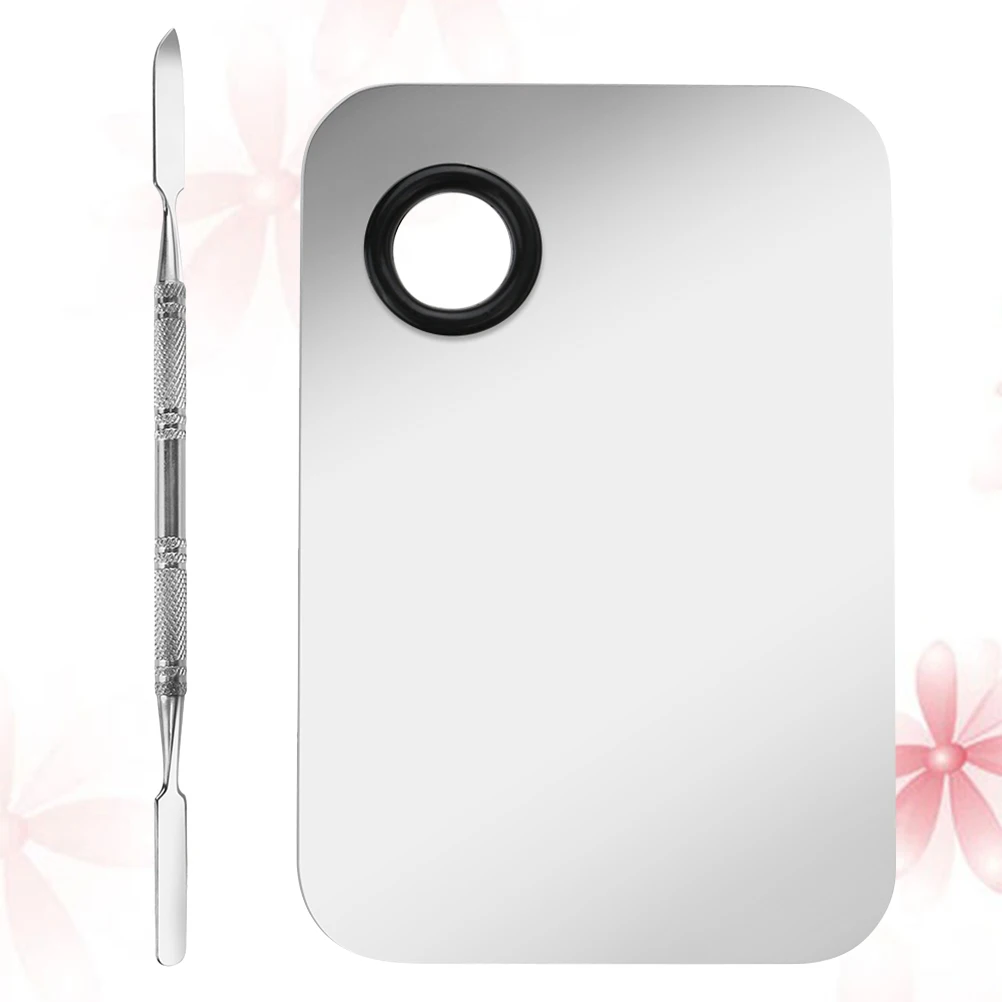 

2 Sets Stainless Steel Nail Art Makeup Board Kit 15X10Cm Silver For Mixing Foundations Lipstick Pigments Smooth Diy Tool With 2