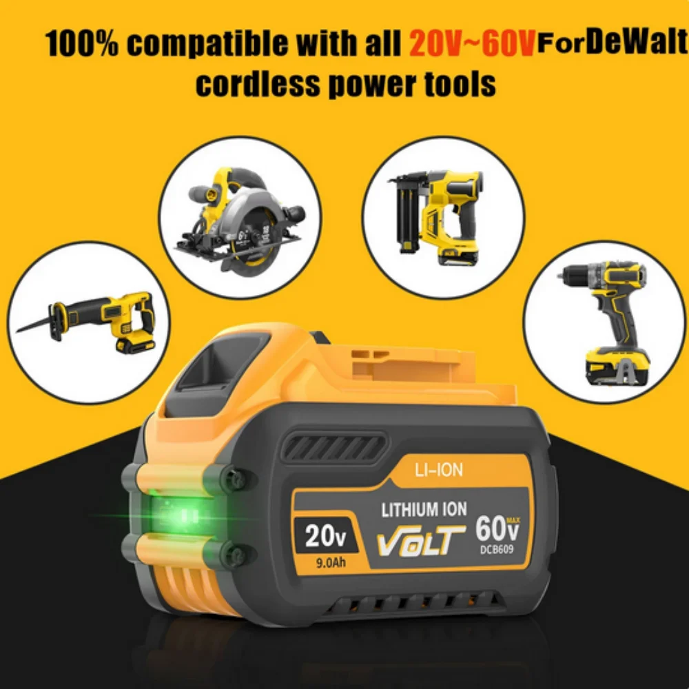 For Dewalt 20V/60V 6ah/ 9ah 21700 Lithium Battery Rechargeable Battery Compatible with DCB609 DCB547 DCF887 DCD805 Tool Battery