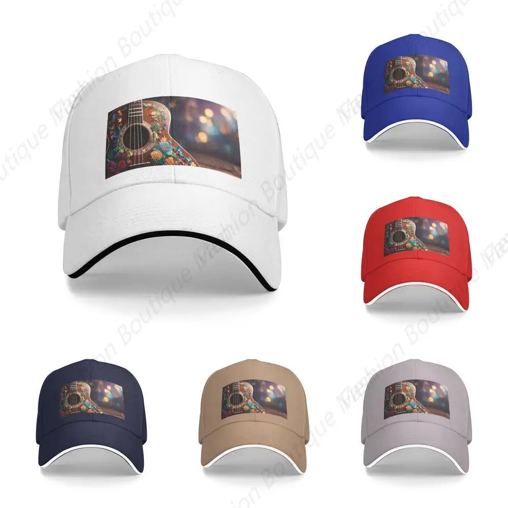 

High Quality Vintage Flower Guitar Print Caps Peaked Caps Trucker Hat Men Women Outdoor Sport Travel Sun Visor