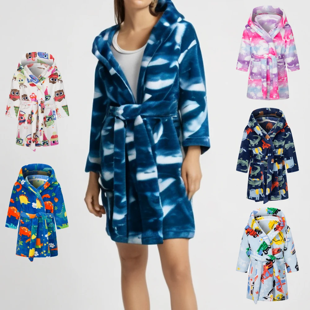 

Four Seasons Children Sleepwear Animal Print Robe Water Absorption Bath Bathrobe Boy Dressing Nightgown Child House Clothing