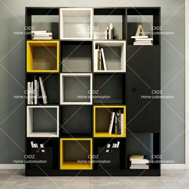 Nordic Walnut Color Bookcase Modern Simple Home Study Display Cabinet Storage Shelf Decorative Furniture