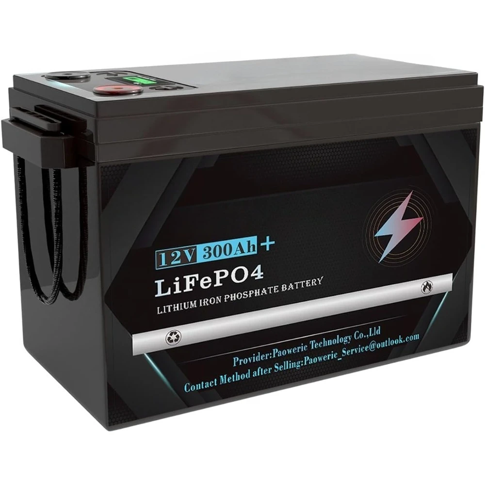 

12V 300Ah LiFePO4 Lithium Battery with 200A BMS, 3840WH, 10000+ Cycles, Compact Lithium Iron Phosphate Battery for Solar, RV,