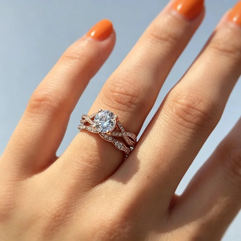 New micro-inlaid zirconium plated14kRose gold set European and American women's gift for couples