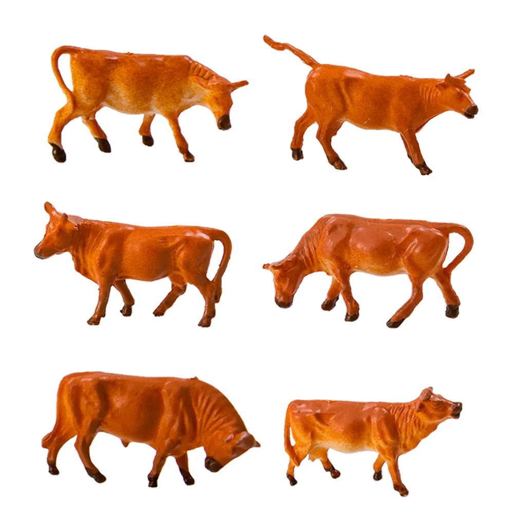 Miniature Cattle Model Farm Animals 6Pcs Brown/White Cow For Making Grassland Sand Table Scene Layout Diorama Materials Kits