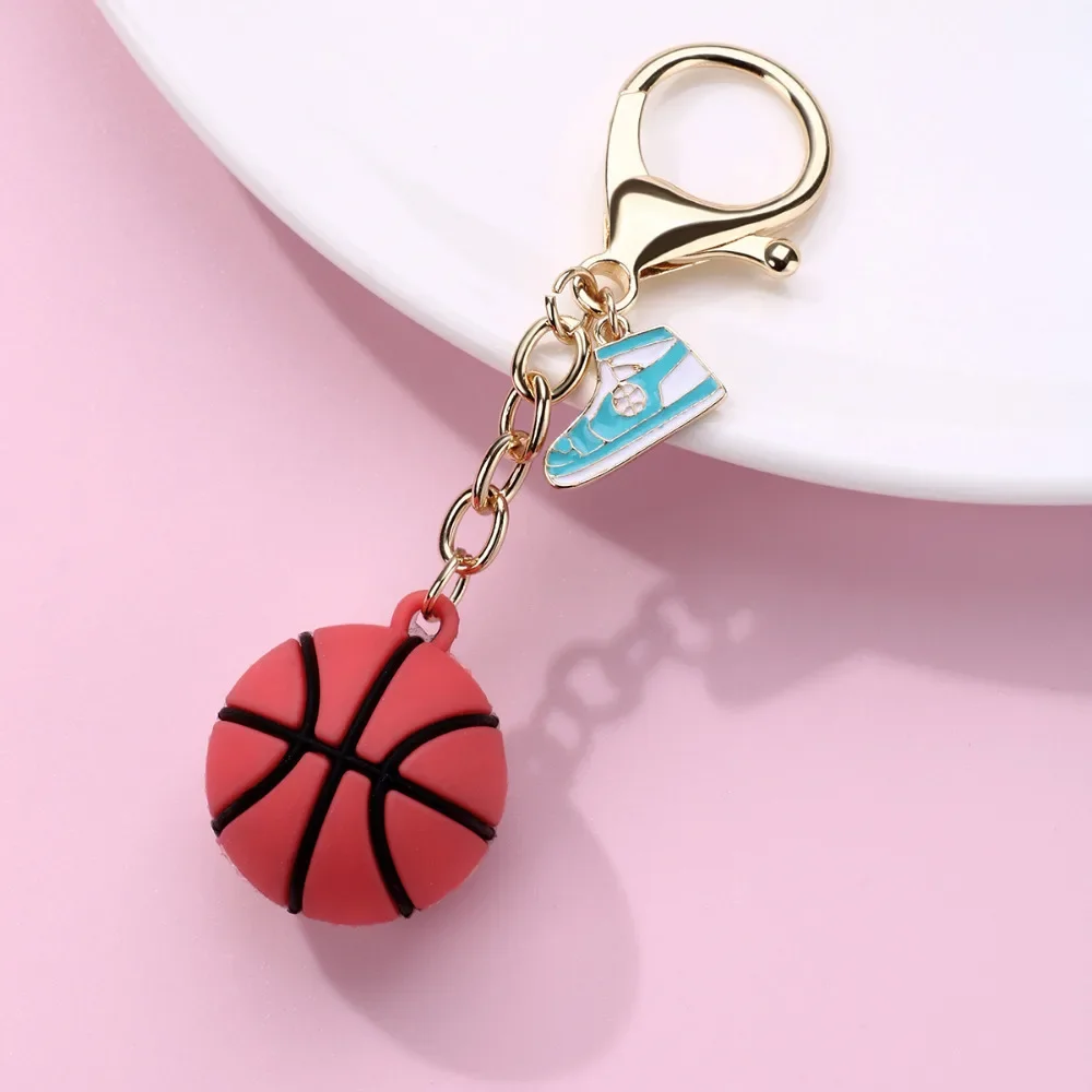 Simulation Football Basketball Volleyball Tennis Rugby Keychain PVC Creative Mini Key Ring Backpack Pendant Car Accessories Gift