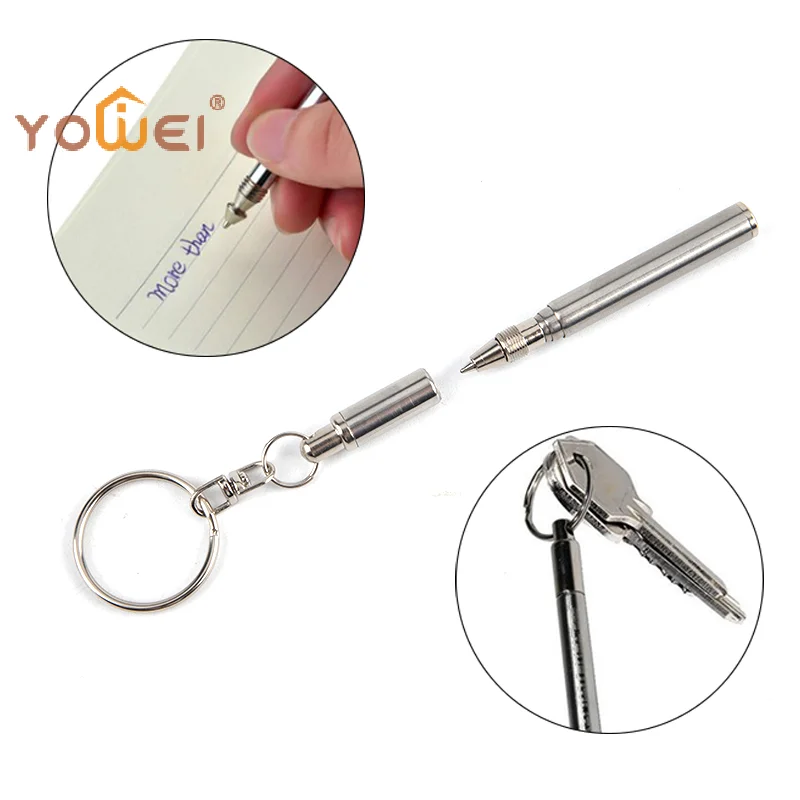 Latest Portable Telescoping Tool Pen Metal Key Ring Stainless Steel Keychain Gift