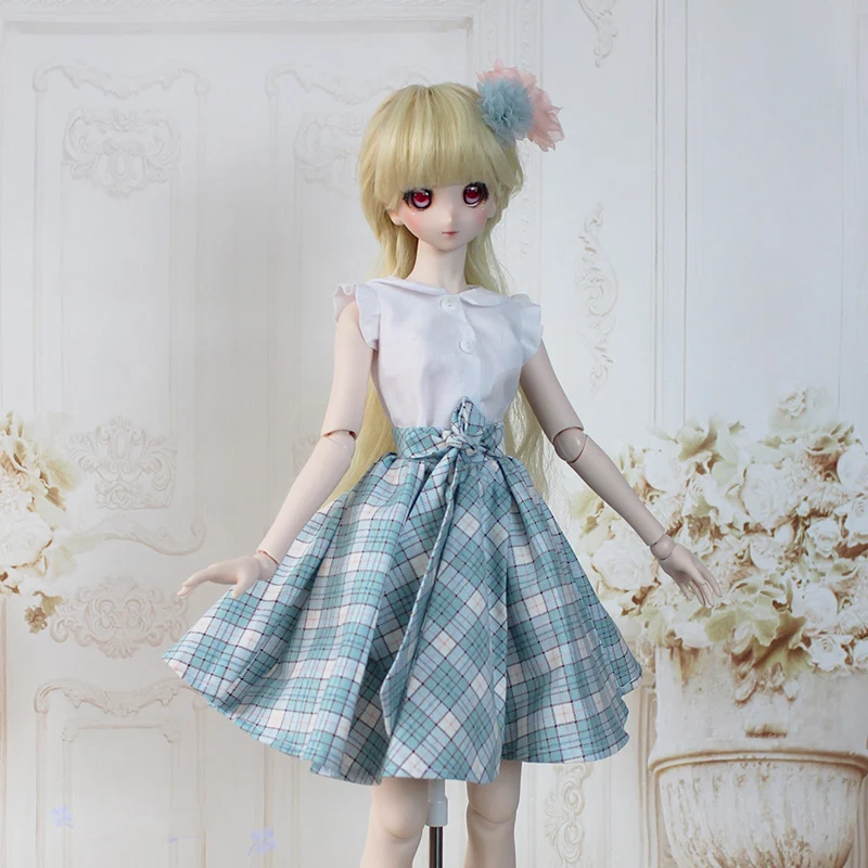 1/3 Schaal Bjd Kleding Shirt + Plaid Rok Set Western-Stijl Lolita Jurk Outfit Voor Bjd/Sd SD13 meisje Pop C1687