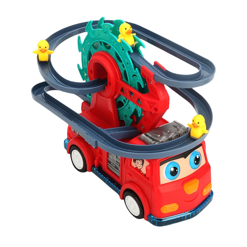 Children Electric Universal Track Fire Truck Duck Slide Track Ferris Wheel Fire Truck With Lights And Music Toy Car