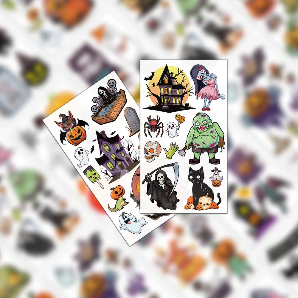 10PCS creativo Halloween Pumpkin Ghost Cartoon Element Tattoo Stickers impermeabile, Non tossico, sicuro e facile da pulire