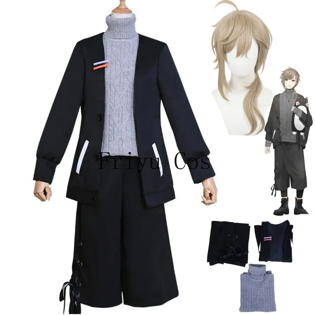 Anime Virtual NIJISANJI Kanakana Kanae Cosplay Costume Knkn Wig Daily Sweater Uniform Full Set Man Woman Halloween Suit